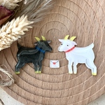 白ヤギさんと黒ヤギさんのブローチ、ピンバッジ