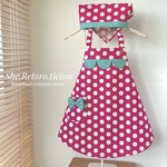 ～strawberry～　ピンクの水玉 子供エプロン&三角巾【90〜100cm.100~110cm.110~120cm.120~130cm.130~140cm.140~150cm】