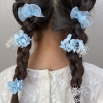 卒園式　入園式　青　ブルー　パープル　ドライフラワー　ヘアアクセサリー　かすみ草　かすみそう　オーガンジー　リボン　髪飾り　キッズ　子ども　結婚式　姉妹　誕生日　ヘッドドレス　リンクコーデ　かわいい
