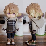 ki-様専用　パーカーとパンツのセット　サンドベージュ×グリーンチェック（ねんどろいどどーるオビツ11ボディ共有サイズ）