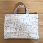 🌺【完成品sale】小さめレッスンバッグ　数学📊白（きなり）　(25×35センチ)　マチなし　ミニレッスンバッグ　バッグ　キルティング　レッスンバッグ