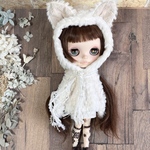 【再販】2566 ブライスさんの真っ白猫のワンピースコーデ　Blythe ブライス アウトフィット 洋服　もふもふ　猫