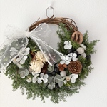 白紫陽花のミニリース　ドライフラワー　クリスマス　ホワイト　スワッグ　冬