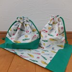 ランチ3点セット＊新幹線＊オフホワイト×グリーン