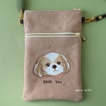 シーズー刺繍ポシェット/ビンテージ帆布/ベージュ