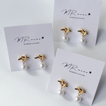 パールピアス 結び 縁 小ぶり シンプル ピアス / イヤリング / 樹脂イヤリング ノンホールピアス . 卒業式 卒園式 入園式 入学式
