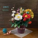 💜🔸粘土の花〓古典＊新年を彩る松竹梅と南天＊紅白椿をあしらった華やか和モダン迎春花♪🔷【約20㎝】4点セット♦︎現品限り💜