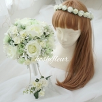 ウエディングブーケ+ブートニア+花冠♡ウェディングブーケ白ブーケ結婚式ブーケ造花ブーケナチュラルブーケ