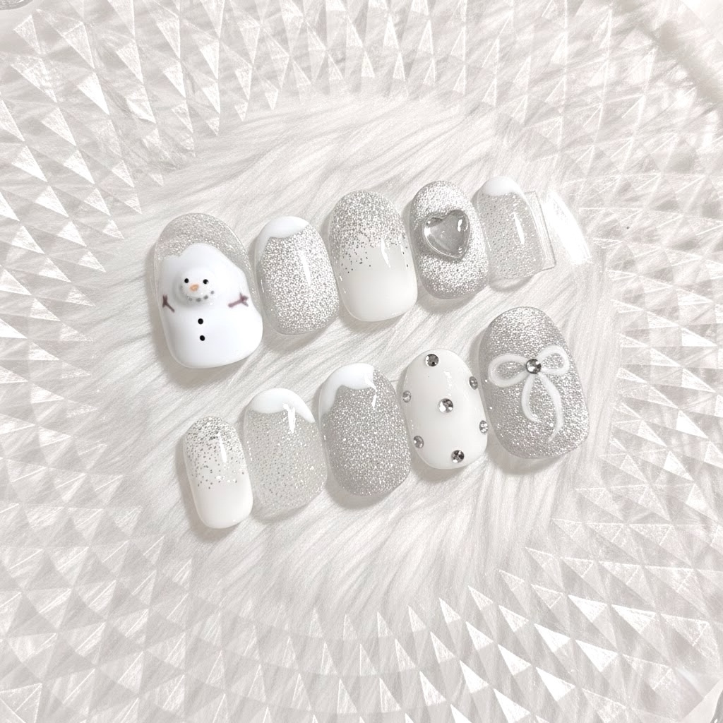 文字変更可】ネイルチップ 落書きネイル ハート リボン 犬 いぬ 韓国