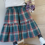 【定番★人気】ギャザーたっぷりガウチョ☆秋冬生地☆グリーン🍀チェック柄🍀