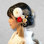 《凛と華やぐ》成人式 髪飾り つまみ細工｜赤×白 大輪花 卒業式 前撮り 和装