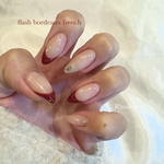 no.109 Bordeaux♡flash french ✨stone nailtip ボルドーフレンチ フラッシュ ヌーディーカラー