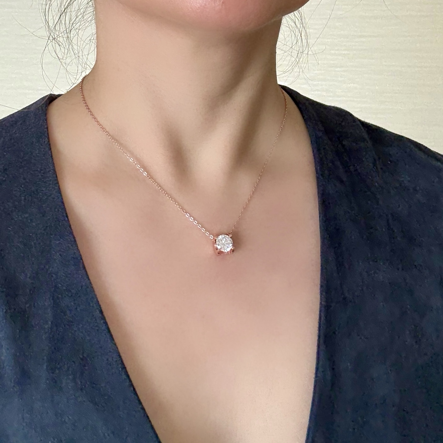 モアサナイト 2ct 一粒 ダイヤモンド ネックレス(ローズゴールド 