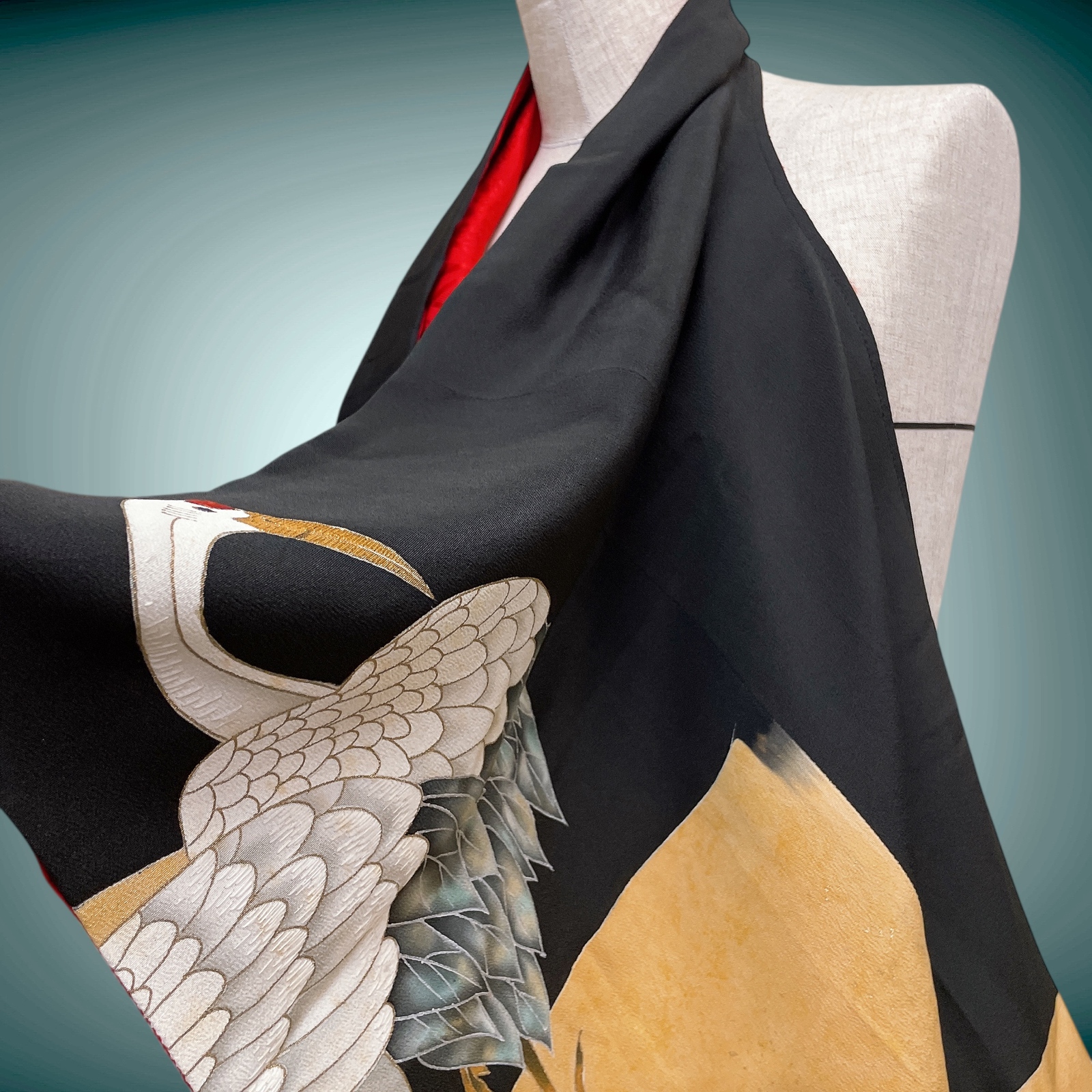 留袖 裏赤 スクエア変型ジレ 着物リメイク カーディガン アンティーク