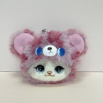 ピンクの豹柄のクマ耳さんストラップ(ラグドール)
