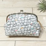 受注製作【再販3】猫ぎっしりのがまぐちコスメポーチ◆White
