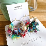 【No.698】mixed yarnとコットンパールのフープピアス(イヤリング)