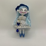 ブルーツイードドレスのドールチャーム