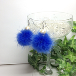 ミンクファーピアス（ロイヤルブルー）コットンパールピアス  イヤリング 