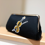 【送料無料】音楽モチーフ＊バイオリン刺繍がま口ポーチ｜小物入れ・ギフトにも＊ペンケースにも◎＊ラッピング付き＊贈りものやプチギフトに