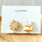 雪の結晶としろくまさんのミニチュアアイシングクッキーイヤリング〈フェイクスイーツ・冬限定〉