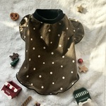 フリル袖ワンピース　Mサイズ　ドット　黒　ブラウン茶色　犬　犬服　コーデュロイ