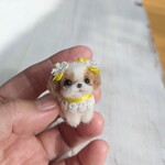 一点物 羊毛ミニチュアわんこ(シーズー白・茶)ドールハウス、ミニチュアコレクションに！羊毛フェルト