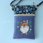 ポメラニアン刺繍のお散歩ポシェット　再販