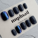 《SAILOR STRIPE NAVY》ミラーネイル／ネイビーネイル／ストライプ／ジェンダーレス／かっこいい／個性派ネイル／ハンサムネイル／ネイルチップ