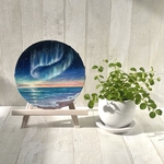 15cm丸✴︎アクリル画《原画》 ✴︎ 夜明けのオーロラと海 ✴︎ 