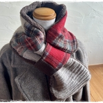 ＊　ウールガーゼチェック　コンパクトマフラー（レッド）　＊