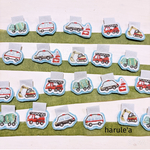 ◆くつミッケ シリーズ 働く車 車 くつのめじるし 男の子 女の子 目印 刺繍 ネームタグ はたらくくるま 救急車 くつ シューズ用 車 消防車