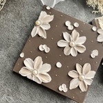 15㎝square 花　ブラウン　ゴールド　キャンバスアート　インテリア　抽象画　テクスチャーアート　絵画　パール