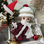 プチブライスサイズ クリスマス ワンピースとクリスマスモコモコ帽子