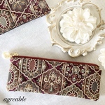 　★特集掲載★《再販》🥀インド刺繍ペンケース　インド刺繍ポーチ　インド刺繍リボン　インド刺繍　ペンケース　ポーチ　minne_new メガネ入れ　ギフト　フェイクレザー　パールチャーム付き　