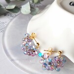 チェコガラスのつぶつぶフープピアス/イヤリング　ファルファーレ　クリスマス　お出かけ　普段使い　ギフト　ピンク　ブルー　紫　シンプル　