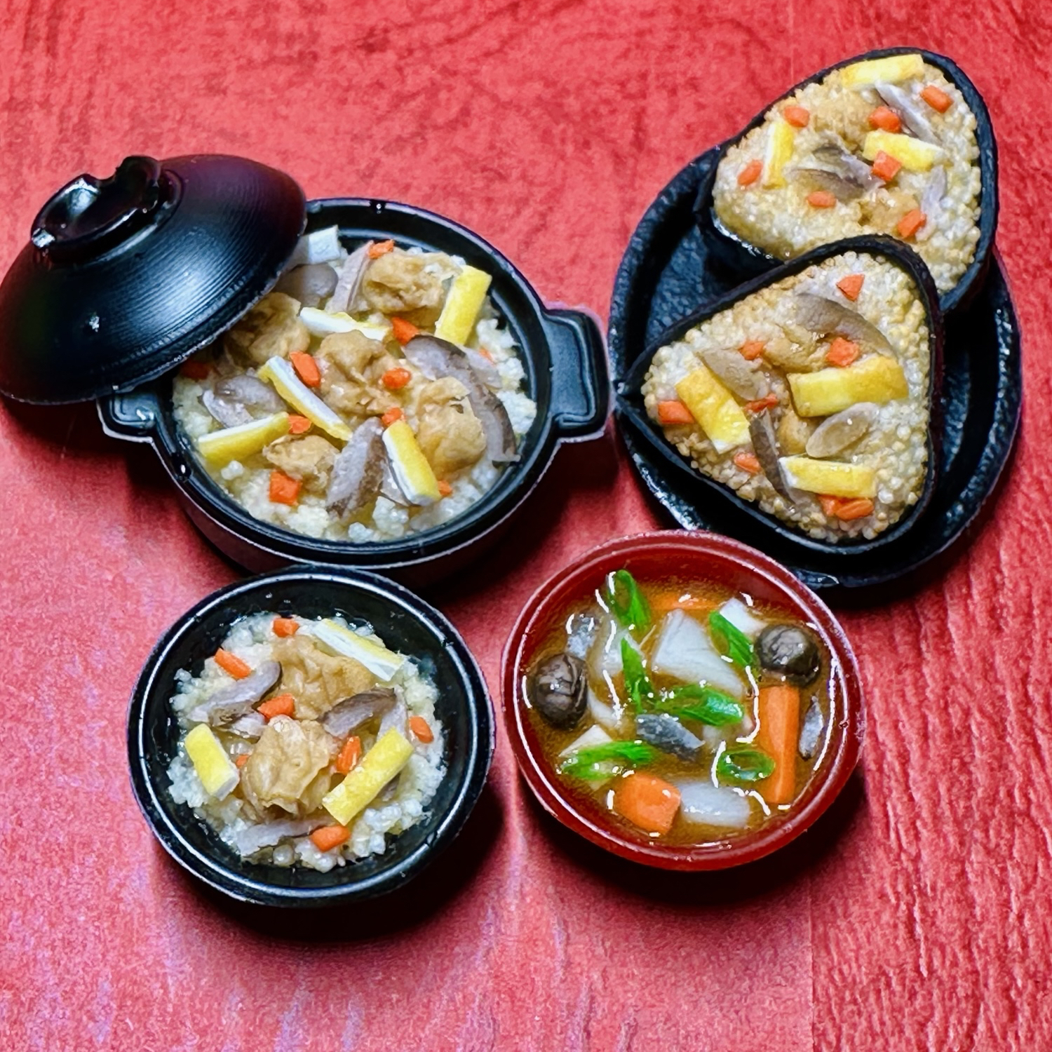 樹脂粘土 ミニチュアフードのキーホルダー⭐️ハンバーグランチ