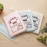 お薬袋のようなまゆねこポーチ 白 ブルー ピンク