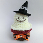 ハロウィン： 　魔女帽子をかぶったお化け小物入れ