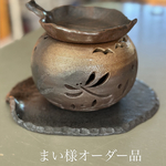 三日月🌙&とんぼの灯りが揺れる焼き締め茶香炉セット
