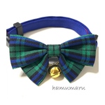 チェック蝶々りぼんの首輪　ブルー×グリーン　猫首輪