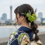卒業式　成人式　結婚式　＊ナチュラルグリーン＊　ヘッドドレス　❤︎  和装　袴　前撮り　卒業式髪飾り　成人式ヘア　成人式髪飾り　花髪飾り　振袖
