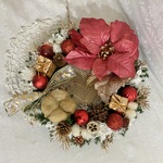 大きめ　ポインセチアの赤いクリスマスリース（英字新聞を添えて）