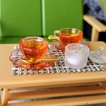 限定　シンプル　ガラスみたいなティーカップとソーサーセット(オレンジピンク)