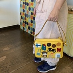 本革とビンテージ生地のタブレットバッグ（yellow)