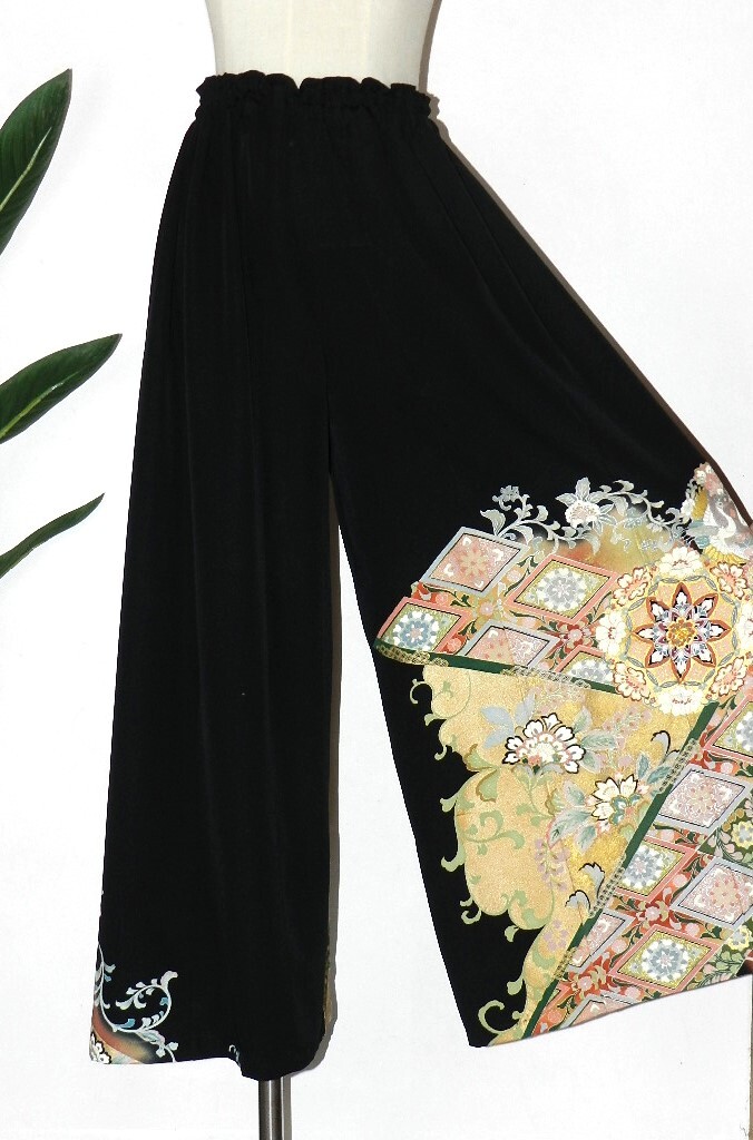 留袖 ワンピース ドレスフレアー袖 手書き友禅染 正絹 着物リメイク