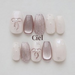 【サイズオーダー】nailtip リボンネイル ベージュネイル マグネットネイル ピンクネイル 冬ネイル バレンタインネイル 卒業式ネイル ちゅるんネイル 