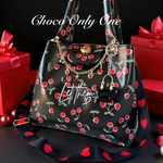 1点物ブラック合皮✖︎さくらんぼ🍒柄が大人可愛いコンパクトにもワイドにもなる2wayバッグ👜【786】