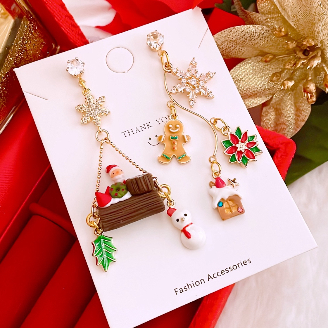 数量限定❣️クリスマス? ブッシュドノエル ????????? ポインセチ??ꕤ*.ﾟ柊雪だるま⛄❄ スノーマン クッキーマン チョコ 豪華✨ ピアス イヤリング