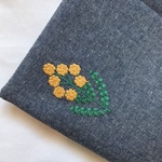 【シーチング55×50】刺繍ミモザ・ダンガリーネイビー